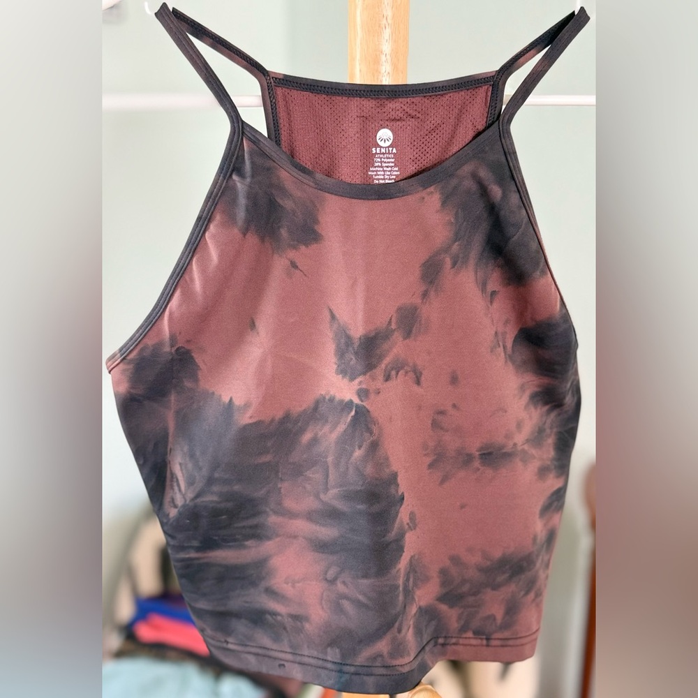 Senita Athletics Fossil/Black Tie Dye Lux Thin Strap Crop Tank